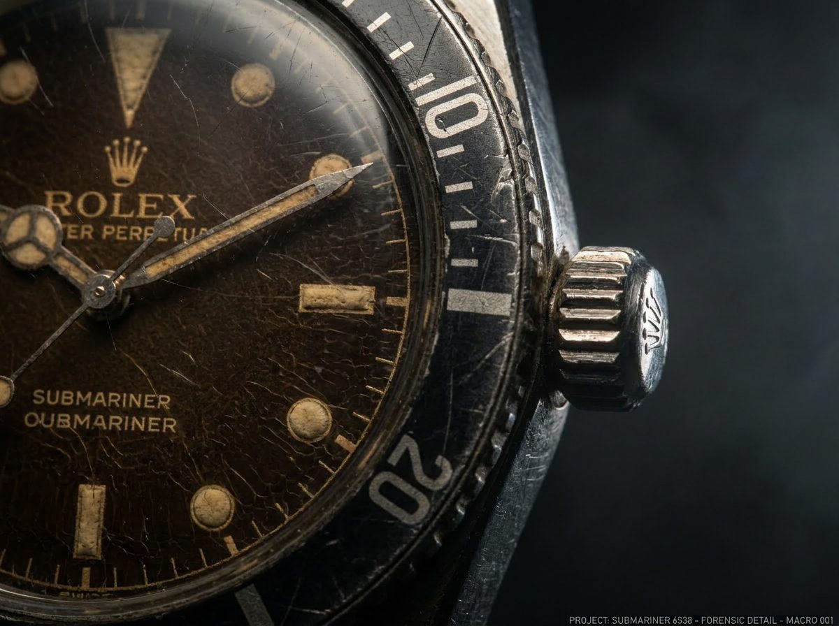 Unpolished Ref. 6538 Big Crown with a tropical dial and bezel transition